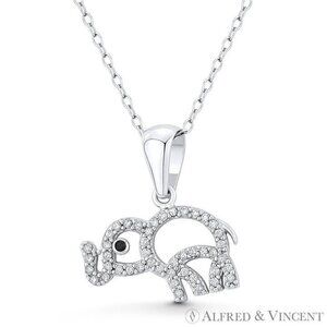 Baby Elephant Animal Charm Pendant in .925 Sterling Silver w/ Rhodium